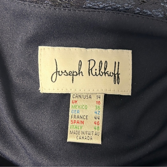 Joseph Ribkoff Dress women’s Size 14 Navy Lace overlay 3/4 sleeve Rhinestone - Picture 7 of 12